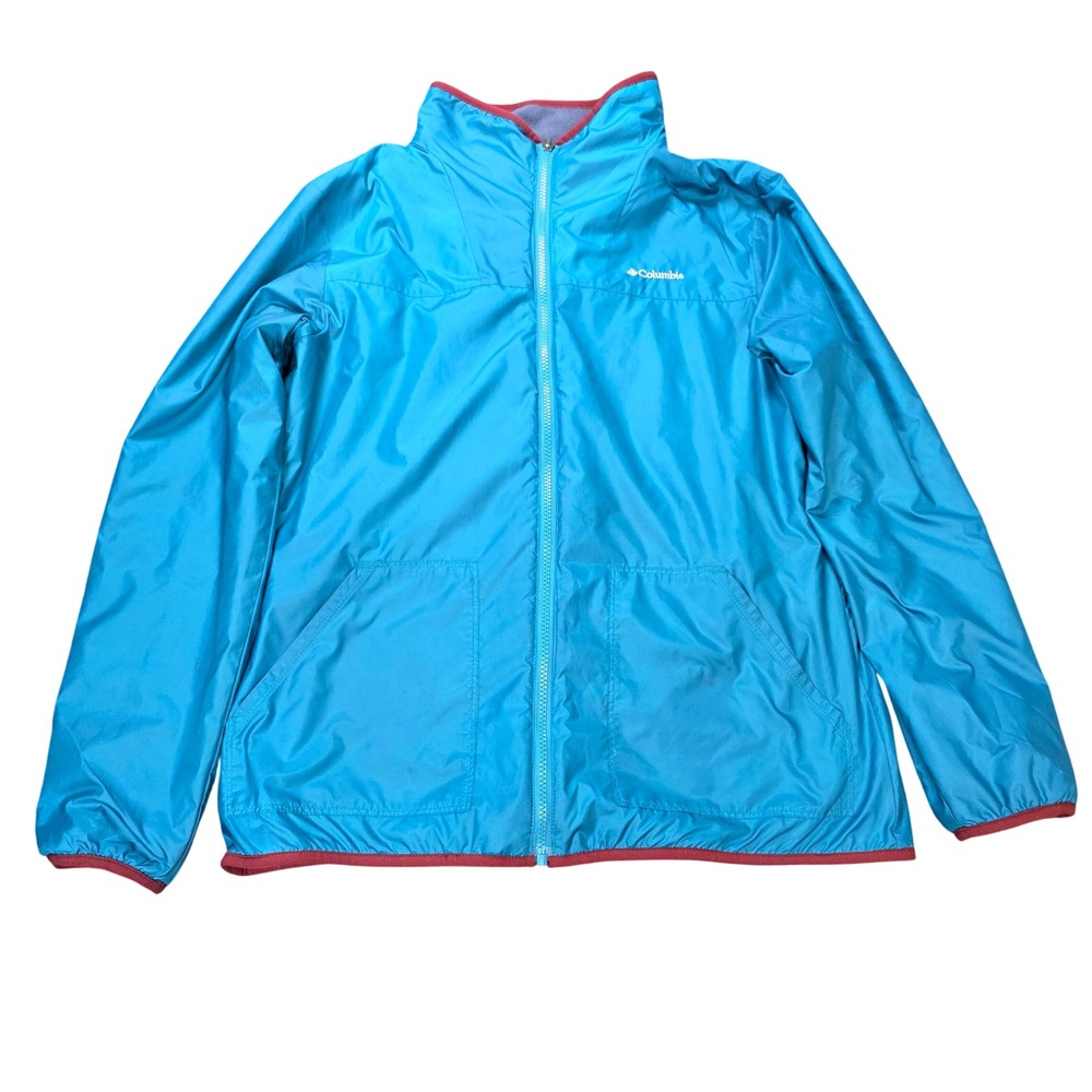 Columbia Reversible Jacket Windbreaker Women's Size L Blue Purple Fleece Zip